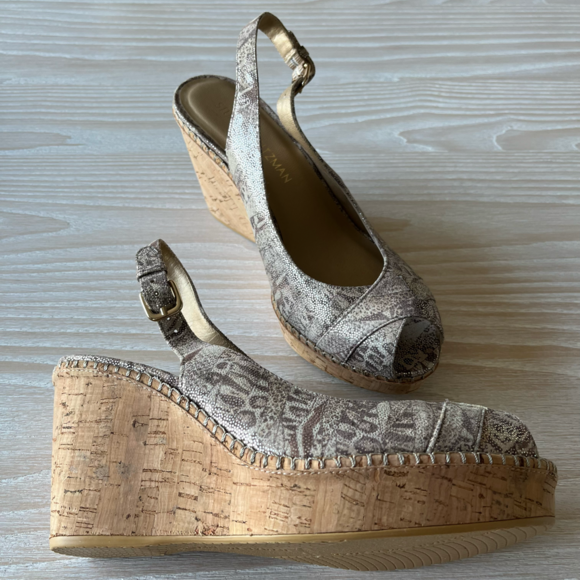 Stuart Weitzman sandal Jean slingback peep toe cork wedge size 9 NWOT - Picture 10 of 17